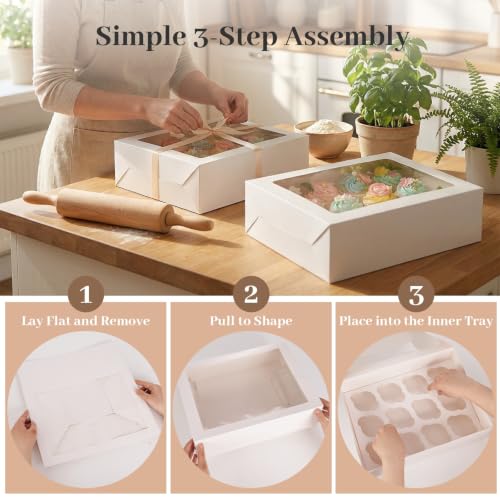 VGOODALL 12 Count Cupcake Container, 2PCS Cupcake Containers with Window - color: White