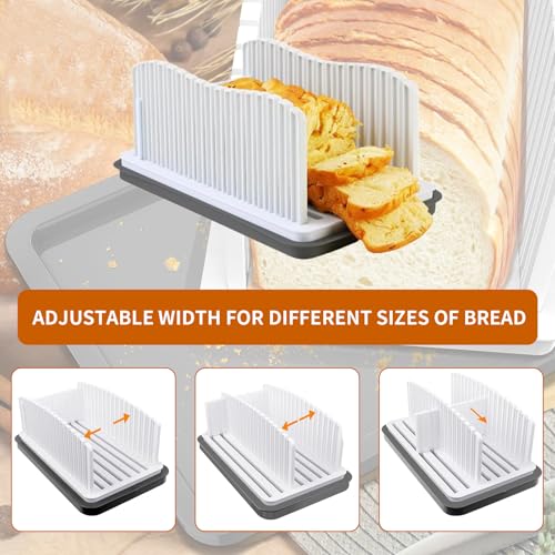 Professional Bread Slicer with Adjustable Guide, Foldable Cutter for Homemade Loafs, Bagels, Crumb Catcher Tray, Dishwasher Safe, Effortless Thick/Thin Slices