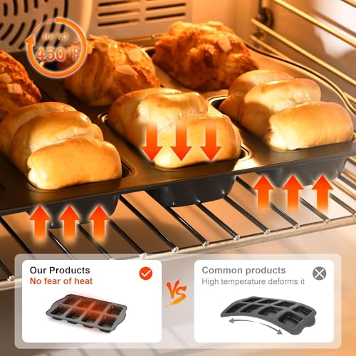 2 Pack Mini Loaf Baking Pans 8-Cavity, Nonstick Small Cornbread Pan, Tiny Banana Bread Pan Set, Heavy Duty Brownie TIn, Dark Grey - size: 2 Mini Loaf Pans