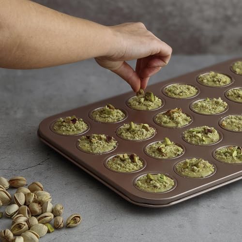 HAPPIELS Bundle of 2 items: 12 Cup Muffin Pan and 24 Cup Mini Muffin Tin | Non Stick Cupcake Pans | Nontoxic Muffin Tins Regular Size | Non Toxic Bakeware Baking Pans