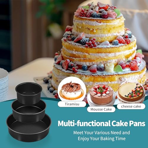 P&P CHEF 4/6 / 8 Inch Cake Pan Set of 3, Non-Stick Round Cake Pans - size: 4 + 6 + 8 Inch