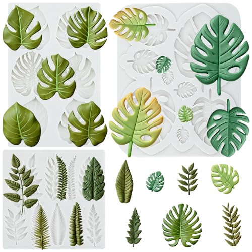 Tropical Leaf Silicone Mold Monstera Leaves Fondant Mold Set of 3 - color: Style E