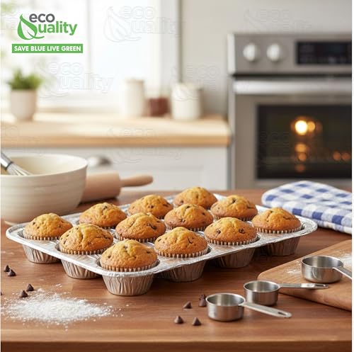 Aluminum 12 Cup Muffin Pan - Disposable Aluminum Cupcake Pans - Muffin Tin Great for Baking Cupcakes, Mini Muffins, Small Pies - Heavy Duty, Durable Reusable Recyclable - Bake Sale Pans Bulk (200) - size: 200