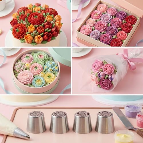 4 PCS Stainless Steel Extra Large Russian Piping Tips Set - style: tulips