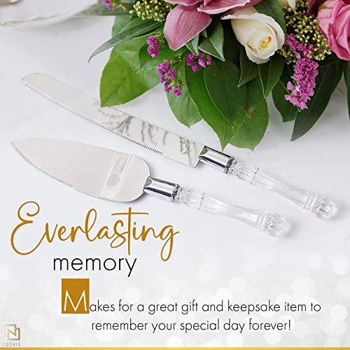 Cake Knife and Server Set, Cake Cutter and Pie Spatula,Stainless Steel Blade Faux Crystal Handle Wedding Cake Cutting Set, Silver Knife Set for Party, Birthday, and Anniversary (Clear Silver) - color: Clear Silver