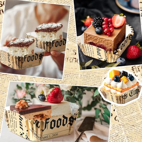 Maxcheck 300 Pcs Square Cupcake Liners 2.36'' Paper Baking Cups,Retro - style: Retro