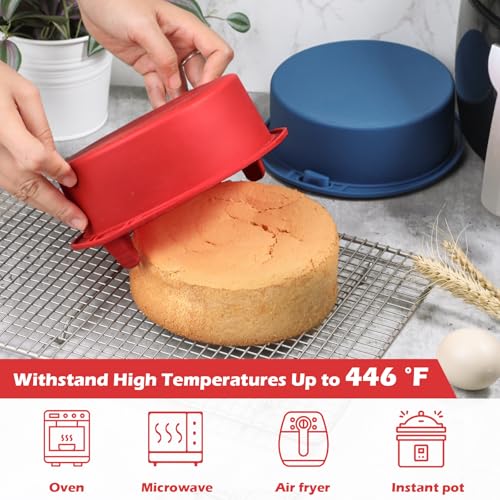 Webake 6 Inch Air Fryer Round Cake Pans for Baking, Nonstick Silicone Air Fryer Baking Pan Wih Handle, BPA Free Set of 2 - size: 6 Inch