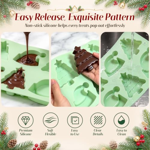 2Pcs Christmas Tree Santa Hat Silicone Molds for Baking - color: 2Pcs Mint green