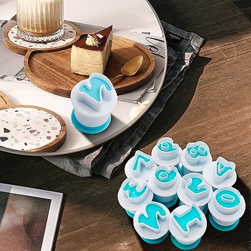 26PCS/Set Cookie Stamp Impress Cookie Cutters Alphabet Letter Cake Biscuit Mold Letter Shape DIY Cookie Biscuit Alphabet Cake Tool Embosser Cutter (Lower Case Shape with Number) - size: Style 1
