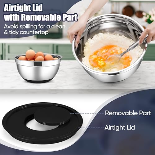 E-far Stainless Steel Mixing Bowls with Lids Set, 5-Piece, Black - color: Black, size: 5 Regular Sizes