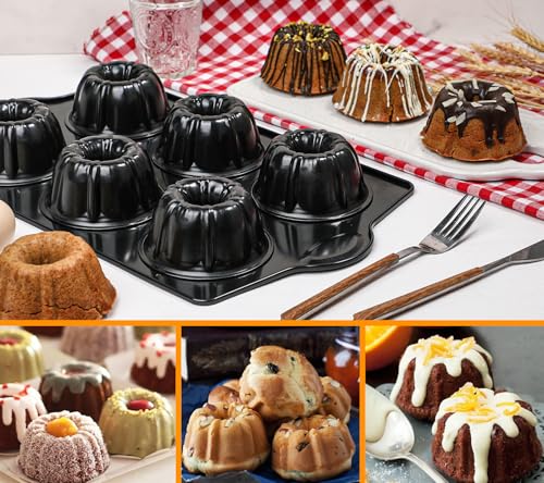 Webake Mini Fluted Cake Pan for Baking, Nonstick 3.5" Small Fluted Cake Pans Heavy Gauge Carbon Steel, 6-Cavity - size: 3.5 Inch Fluted (Pack of 1)