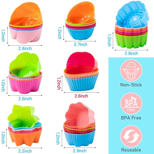 R HORSE Multi Flower-Shaped Silicone Cupcake Molds, 42PCS - color: Flowers