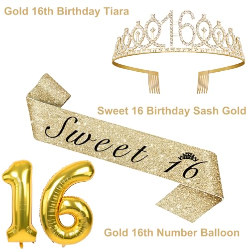 YeohJoy Gold 16th Birthday Decorations for Girls - style: 16th