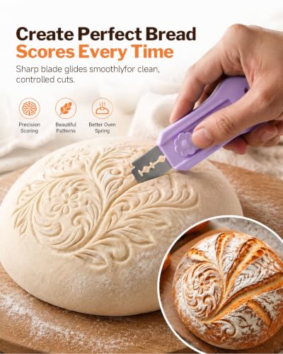 Bread Lame Sourdough Scoring Tool with Extractable & Magnetic Design - color: Purple