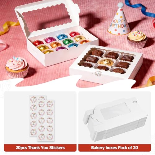 Cookie Boxes with Window, Pack of 20, 9x6x2.5 Inches - size: 9x6x2.5 inches