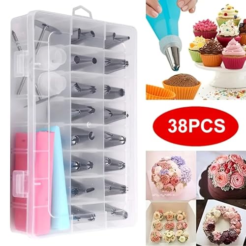 Quick-Change Coupler Cake Kit – 38pcs Set with 32 Tips, Silicone Bags & Nails