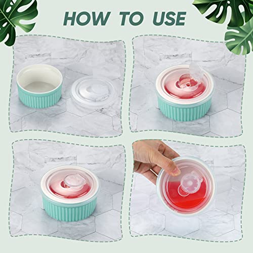 6 Sets Porcelain Ramekins with Lids 8 oz Oven Safe, Blue - color: Blue
