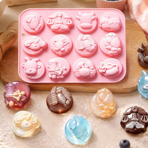 12 Constellation Animal Silicone Mold for Chocolate, Jello, Soap - color: Pink-XY039