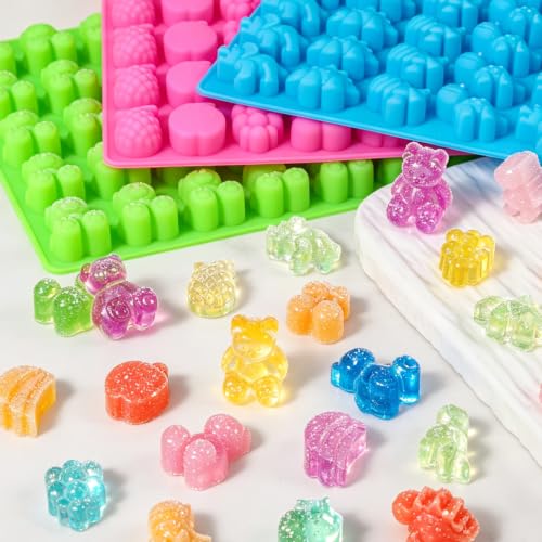 Gummy Candy Molds with 2pcs Droppers, Large Silicone Candy Molds 3 Pack - color: B-Fruit+Bear+Dinosaur:3 Pcs, size: Large Gummy Molds