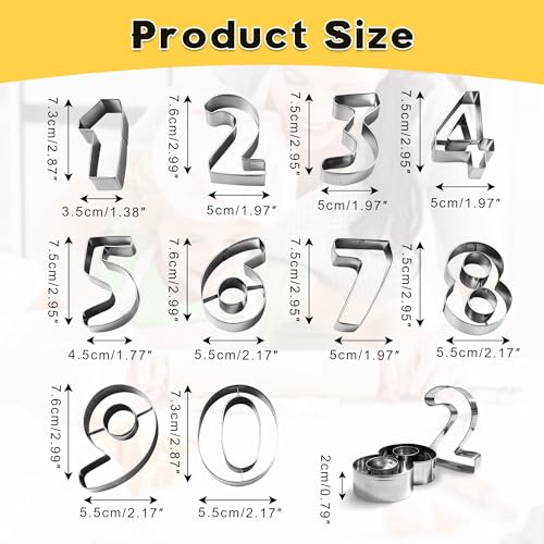 Number Cookie Cutters, 10 Pieces Stainless Steel Cookie Cutters for Baking, Baking Tool in Shape of Numbers 0-9 for Making Biscuits, Cookies and Pasta at Home
