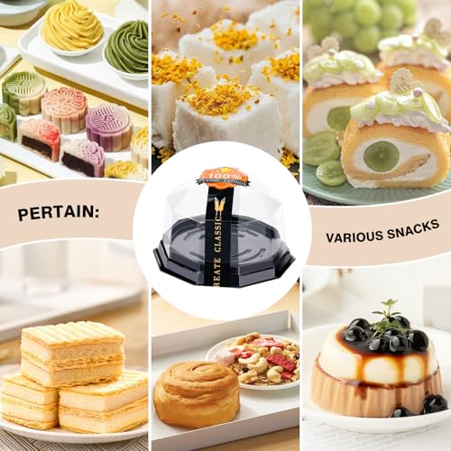 50Pack Plastic Mini Bundt Cake Containers with Lids, 50 Stickers