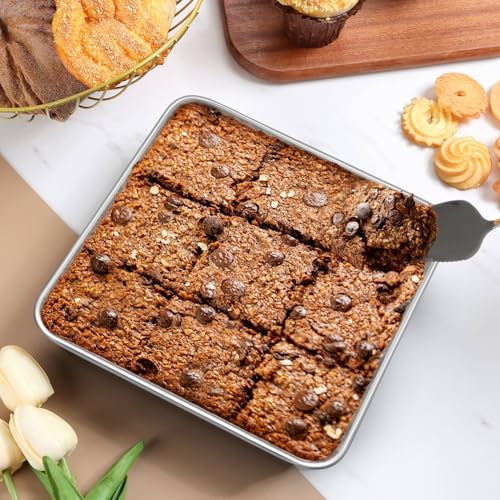 LIANYU 2 Pack 8 x 8 Inch Square Cake Pan, Stainless Steel Baking Oven Pan - size: 8'' x 8''