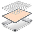 P&P CHEF 10.4 x 8 x 1 Inch Toaster Oven Pan Tray with Rack and Mat - 3Pcs - size: 10.4 x 8 x 1 Inch
