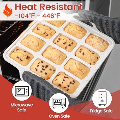 Silicone Mini Loaf Pan with Metal Frame, 12 Cups, Bread Silicone Molds - color: Creamy Confetti, size: Mini 12-cup: 1.9"x2.9"