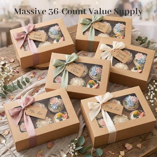 HANSGO 6 Count Cupcake Boxes,6 PCS Cupcake Containers with Window - color: Brown