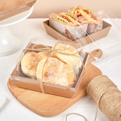 ZORRITA 100 Pack 5 Inch Paper Charcuterie Boxes with Clear Lids, Brown - color: Brown