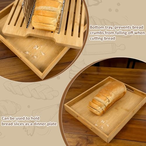 Bamboo bread slicer with stainless steel slide rails（13.9"L x 11.2"W） - size: X-Large