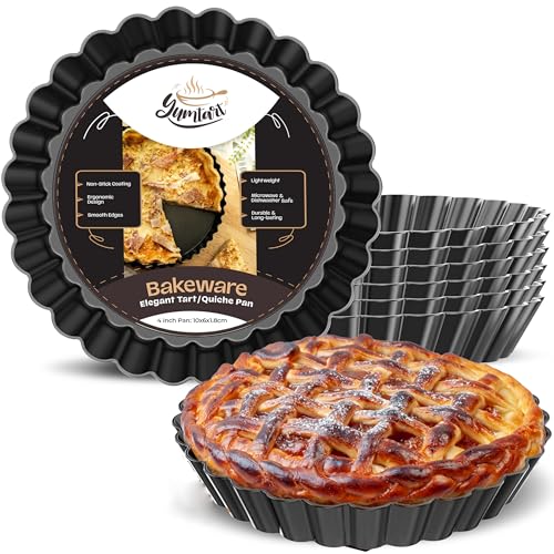 4 Inch Round Tart Pan 8 Pieces, False Bottom Pie Pan, Deep Fluted Tart and Quiche Pan with Removable Bottom - Non-Stick Tart Pan