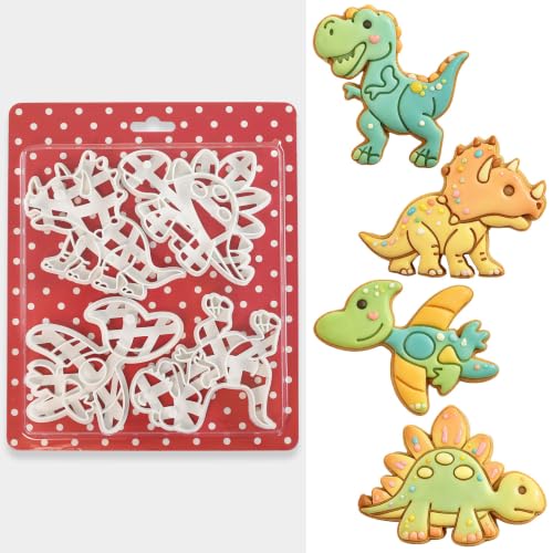 4Pcs Dinosaur Cookie Cutters Tyrannosaurus Cookie Molds for Birthday - color: Dinosaur