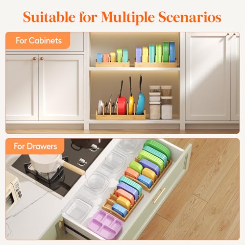Lifewit Bamboo Lid Organizers for Inside Cabinet with 5 Sections - size: Medium(10.6" x 8.3")