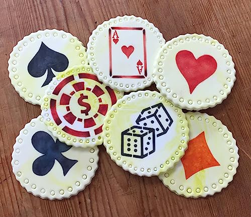 Designer Stencils Casino Night Cookie Stencil Set, (Dice, Cards, Poker Chip) Beige/semi-transparent
