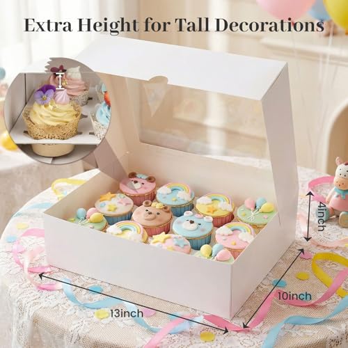 HANSGO 12 Count Cupcake Boxes, 6 PCS Cupcake Containers with Window