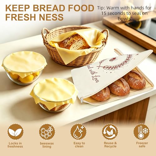 Zipper Beeswax Bread Bags for Sourdough Homemade Bread, Reusable 2 Pack - color: L-Sweetheart