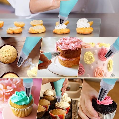 Piping Bags and Tips Set, 16" Reusable Piping Bags, Frosting Piping Kit for Baking with Pastry Bags and Tips, Standard Converters, Silicone Rings, Cake - size: 16"