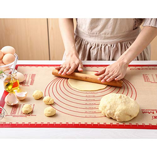 GUANCI Silicone Baking Mat Set of 6, Includes 25"x17.5" Large, 2 Medium 16.5"x11.6", 2 Small 11.75"x8.25", 9" Round, All Mats 0.70mm Thick, Non-Stick Reusable Baking Mats for Pizza, Cookie, Bread - color: F-6Red