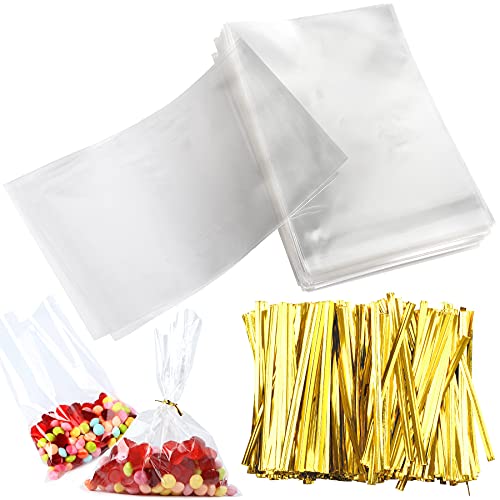 Augshy Cake Pop Bags, 300 Pcs 6x8" Treat Cello Bags with 300 Twist Ties - size: 6x8 Inches