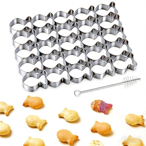 25-Cavity Goldfish Cracker Cutter, Stainless Steel Homemade Snack Maker - color: Mini Fish