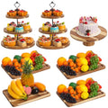 RattanView 7 Pcs Wooden Dessert Display Set 3 Tier Stands Trays, Brown - color: Brown