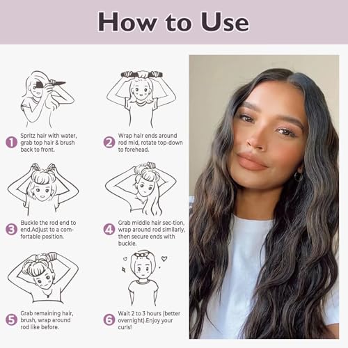 Overnight Hair Curlers Heatless Curls - 6 Pcs No Heat Blowout Curling Rods to Sleep In with Satin Hair Scarf - color: Khaki