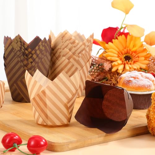 PRETYZOOM 200 pcs Tulip Cupcake Liners 3.14 inch Disposable Muffin Liners for Baking Cupcakes Small Cakes Chocolates Home Kitchen Bakery Party Wedding