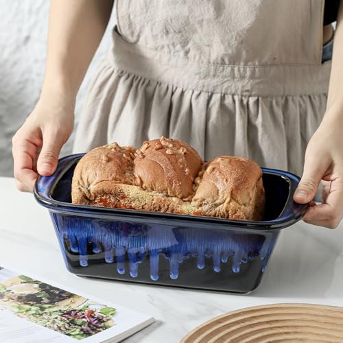 KOOV Ceramic Loaf Pan for Baking, 9 x 5 Inch Rectangular Bread Pan, Bakeware for Cooking, Home Kitchen (Nebula Blue, Reactive Glaze)