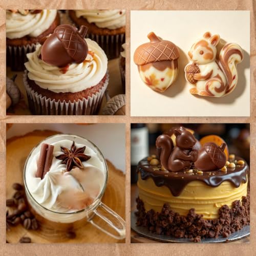2PCS Thanksgiving Silicone Molds, 6-Cavity Acorn Squirrel Fall Molds - color: Small - Squirrel Turkey