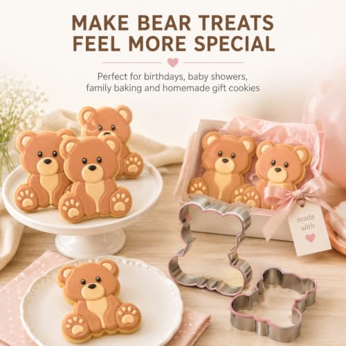 LUBTOSMN Bear Cookie Cutter, 3.5 Inch Silicone Rim Baking Cutter