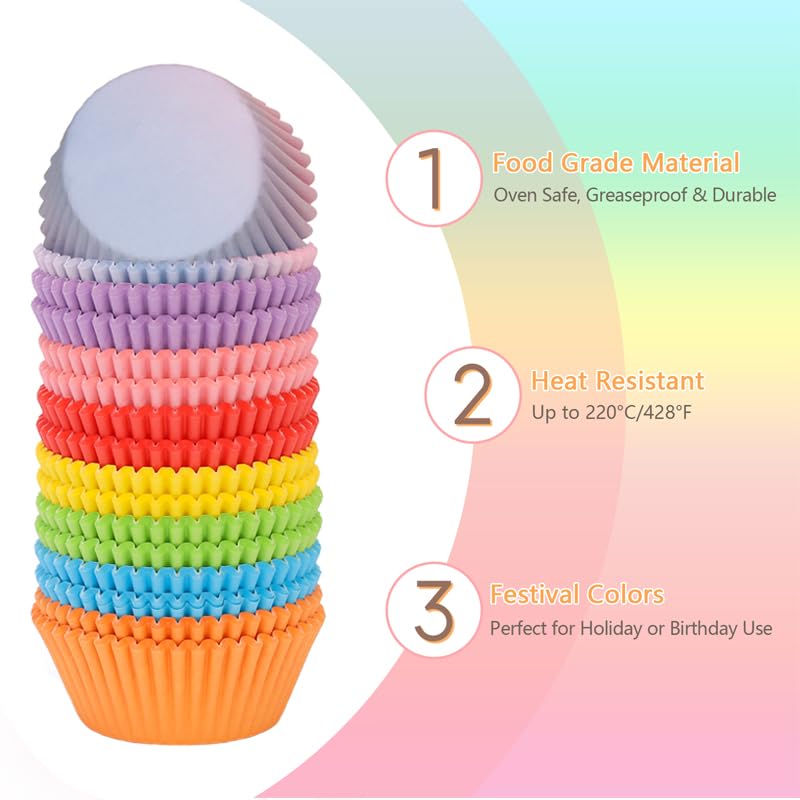 Rainbow Mini Cupcake Liners 400 Count Colorful Muffin Paper Baking Cups Food Grade Disposable Cupcake Wrappers - size: Mini Size