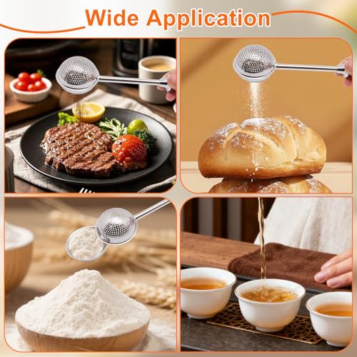 2 PCS Flour Sifter for Baking, Stainless Steel Flour Duster for Bread Baking, Powdered Sugar Shaker Duster Sifter, Spring-operated Handle Powder Sugar Shaker Dusters for Flours Tea, Full-hole - size: Full-hole