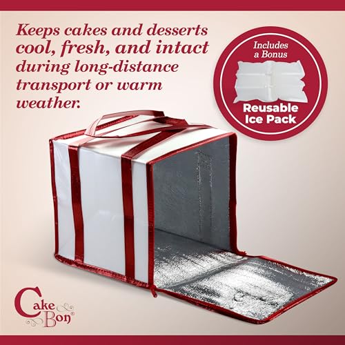 Cakebon 10" Insulated Cake Bag with Ice Pack Cooler Carrier 1Pack - size: 10 inch, style: White - 1 Pack